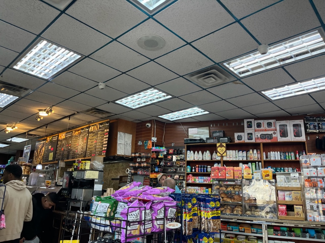 Interior dome security cameras covering counter and aisles deli Washington Heights Manhattan